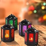 Marrakesch 4 Set Teelichthalter Akula bunt 10cm | Mini Laterne Windlicht aus Metall & Glas als Weihnachtsdeko Herbstdeko | Kerzenhalter Weihnachtslaterne als Wohnzimmer Deko Tischdeko an Weihnachten