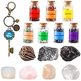 QianCannaor Wassermann Edelsteine Heilsteine Set, 15 Stück Sternzeichen Kristall Steine mit 7 Chakra Steine Chips, Astrologie Spirituelle Geschenke für Frauen/Männer