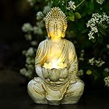 Yeomoo Meditation Buddha Figur Teelichthalter/Kerzenhalter Deko Wohnzimmer – Buddha Figuren mit Lotus Zen Zimmer Dekoration Gartendeko für Draußen mit LED Teelicht Personalisierte Geschenke Weiß 20CM