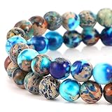 60 Stück Naturstein Perlen Blau-Grün Jaspis Beads Königliche Meeressediment Natürliche Edelstein Perlen zum Auffädeln 6 mm Runde Steinperlen für die Schmuckherstellung Beads for Jewellery Making