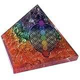 CHONIT Orgonit Pyramide, Chakra-Mix bunt mit Symbol Blume des Lebens, Schutz, klein mit Bergkristall als Deko für zu Hause (Bunt Chakra-Mix)