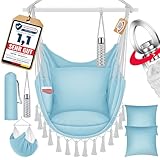 KESSER® Hängesessel Safari XXL Hängestuhl für Erwachsene & Kinder Hängematte bis 150 kg Hängesitz Aufhängung Indoor-Outdoor-Wohnen Inkl. Tragetasche, 2 Kissen, Getränkehalter & Bücherfach, Hellblau