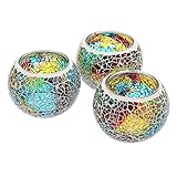 BSTKEY Set von 3 Mosaik Glas Teelicht Kerzenhalter, Dekorative Votive Kerzenständer, Runde Kerzenständer für Tisch, Hochzeit, Party, Home Decor (Farbe)