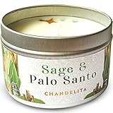 Chandelita Duftkerze Mit Ätherische Öle Naturrein aus Salbei & Palo Santo für Meditation & Reinigung – Handgemachte Duftkerzen aus Sojawachs – Vegane Kerze – Aromatherapie Candle – Chakra Kerze