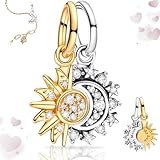 SoundZero Sonne Mond Silber Charms & Beads Für Damen, Charms Anhänger Gold Moments, Teilbarer Charm Gold Sonne & Mond Charm-Anhänger, Herz Familie Weihnachten Bead