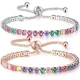 EHOTER Deltanatural zartes Regenbogen-Turmalin-Ionen-Armband 2 Stück verstellbares Tennisarmband Geburtsstein, abnehmendes magnetisches Armband Chakra-Edelstein-Armband für Frauen Fußkettchen