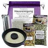 Energetische HAUSREINIGUNG 6-tlg RÄUCHER-SET 'Kräuter und Engel' zum RÄUCHERN für Haus + Wohnung mit Weihrauch + Myrrhe + Salbei + Sweetgrass + Angelika + RÄUCHERSCHALE + ZUBEHÖR 81043-SWOM