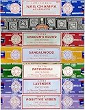Satya verschiedene Räucherstäbchen, 7 Stück, Nag Champa, Superhit, Patchouli, Sandelholz, Drachenblut, positive Schwingungen, Lavendel, für Meditation, Yoga, Heilung, Aromatherapie, Relxation,