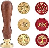 Wachssiegel-Stempel-Set, Siegelwachs-Stempel, Kupfer-Siegel mit Holzgriff, Vintage-Retro-Wicca-Siegelwachs-Stempel (Dreifachmond, Pentagramm und Baum des Lebens)