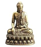 WOO MANTO kleine sitzende Buddha Figur tragbar - Miniatur Statue aus Messing Tischdekor Meditation Figur Antique Home/Office