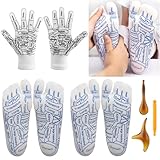 Reflexzonensocken mit Massagewerkzeug, Akupressursocken mit Handschuhen, 6 Stück Massagesocken Kit, Reflexzonendiagramm Socken für Müdigkeit, Stress und Schmerzlinderung
