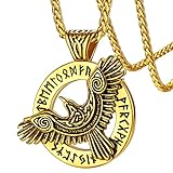 FaithHeart goldener Viking Rabe Kette Herren Jungen Wikinger Raven Anhänger Nordischer Schmuck mit Geschenkebox für Geburtstag Vatertag Muttertag