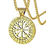 FaithHeart goldener Wikinger Vegvisir Anhänger Punk Viking Kompass Amulett für Freund Ehemann