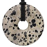 Lebensquelle Plus Dalmatinerstein Edelstein Donut | Ø 40 mm Anhänger + Baumwollband | Edelstein Anhänger | Echte Heilsteinkette inkl. Band