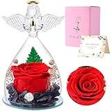 Ewige Rose Engel, Geschenke für Frauen, Konservierte Rote Echte Rose, Glasengel, Einzigartige Geschenke, Geburtstagsgeschenk für Frauen, Mutter, Schwester, Freundin, Ehefrau (Rot)