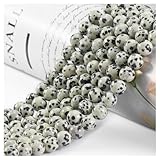 Naturstein Perlen Edelstein Perlen,85 stück 4mm Dalmatin Naturstein Edelsteinperlen Polierte Runde Edelsteine Zum Auffädeln Edelsteine Steinperlen für Armbänder Ketten DIY Schmuck Basteln