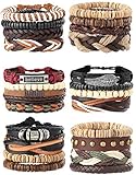 Milacolato 26 Stücke Woven Geflochtenes Leder Armband für Männer Frauen Hanf Cords Holz Perlen Manschette Armbänder Einstellbar