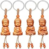 MINGZE 4 Stück Buddha Anhänger, Schnitzerei Buddha Figur Klein Glücksbringer Buddha Schlüsselanhänger DIY Autozubehör ZubehöR Glücksbringer Geschenk Deko