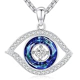 Friggem Böses Auge Halskette 925 Sterling Silber blauen Kristallen Teufelsauge Anhänger und Damen Anhänger Halskette Bijoux Amulette, Geschenke für Mütter Damen Mädchen Liebhaber