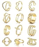 Chriscoco 12 Stück Verstellbar Ringe Set Edelstahl Ringe Frauen Vintage Edelstahlringe Boho Freundschaftsringe Stapelbare Damen Kinderringe Mädchen Ringe Gold Frauen