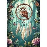 Bowetile 5D Diamond Painting Bilder Traumfänger, Eule Diamond Painting Set für Erwachsene und Kinder, Komplettes DIY Traumfänger Diamond Art Malen Stickset für Kreuzstichbilder, Wohnkultur 30x40 cm