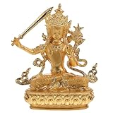 Wohnkultur Manjushri Buddha Figur Sitzender Buddha Figur Skulptur Feng Shui Statue für Altar Ritualen Tempel Tischdeko Buddhistisches Dekoration Ornament Zubehr Gold