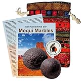 Moqui Marbles Paar 25-30mm Ø Steine 4-TLG Set mit Echtheitszertifikat [Männlich & Weiblich] für Schutz, Entspannung, Meditation. Mit Buch Booklet, Täschchen (B), Zertifikat.