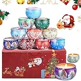 Weihnachten Duftkerze Set, Duftkerzen Geschenke, 12 Stück Weihnachtsduftkerze Geschenkset,100% natürliches Sojawachs Duftkerze, Geeignet für Weihnachten,Bad,Yoga,Stressabbau, Entspannung des Körpers