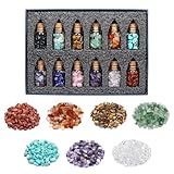 JSDDE 12er Mini Wunschflasche Set, natürliche kleine Trommelsteine, Wünschen Flaschen Edelsteine Heilsteine, Wicca Deko, Hexen Zubehör, Heilung Meditation Amulett Glücksbringer Schmuck