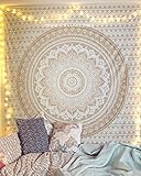 raajsee Indisch Wandteppich Mandala Weißes Gold Boho WandDeko, Aesthetic Room Décor, Wandtuch Mandala, Wandbehang Psychedelic 208X232 CM