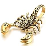 JewelryWe Schmuck Edelstahl Skorpion Herren-Anhänger mit 55cm Kette, Biker Halskette, Gold