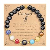 HMOOY Sternzeichen Naturstein-Armband für Männer Frauen, 12 Konstellation echte 8mm große Natursteinperlen und Kristall Himmels Astrologie Schmuck Aufmunternde Motivationsgeschenke (Jungfrau)