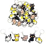JZK 30-teiliges niedliches Katzen-Schlüsselanhänger-Set, Silikon-Tier-Schlüsselanhänger für Kindergeburtstage, Partygeschenke, Kinder-Partytütenfüller, Dankeschön-Geschenk