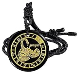 KYEYGWO Skorpion Runde Sternbild Anhänger mit Einstellbare Nylon Seil, Unisex Obsidian Sternzeichen Halskette Stein Amulett Segen Schmuck für Horoskop Astrologie