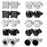 LOCCY 10 Paar Diamant Ohrringe für Männer Herren Ohrringe Ohrstecker Silber Schwarz Cubic Zirkonia Jungen Ohrring Quadratische Herren Ohrring Ohrstecker für Männer Frauen Mädchen 8MM (Silber A)