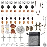 PandaHall 359 Teiliges Rosenkranz Armband Herstellungsset Holzperlen Katholische Rosenkränze Tibetische Legierung Kreuz Anhänger Bastelset Für Halskette Armband Ohrringe Rosenkranzherstellung