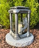 Grablampe mit 3D Engel - 25 cm H. Farbe Silber Grabkerze Kerze Grablicht Grabdeko Gartenlampe Laterne inkl. Kerze + Sockel NEU