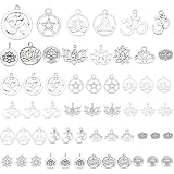 PandaHall 14 Styles Lotus Flower Charms, 56 stücke Yoga Charms Indische Chakra Charm Tibetanische Legierung Hohl Anhänger Für Schmuck Armband Halskette DIY Handwerk