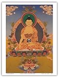 Shakyamuni Buddha in Bhumisparsha Mudra (berührt die Erde) – Vintage tibetische Thangka buddhistische Malerei – Meister-Kunstdruck 22,9 x 30,5 cm