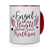 printplanet Tasse mit Namen Kathrin - Motiv Engel - Namenstasse, Kaffeebecher, Mug, Becher, Kaffeetasse - Farbe Rot