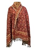 TIBET Winterschal mit Blumenmuster, weich, warm, aus reiner Yakwolle, handgefertigt, luxuriös, Beige, kastanienbraun, One size