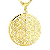JO WISDOM Damen Kette Lebensblume Silber 925 Halskette Anhänger Blume des Lebens Amulett mit Gelb Vergoldet,Schmuck für Frauen