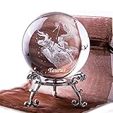 HDCRYSTALGIFTS 3D-Laser-Konstellation, Kristallkugel, Kristallbriefbeschwerer, Vollkugel-Glas, Fengshui mit versilbertem Blumenständer (Taurus)