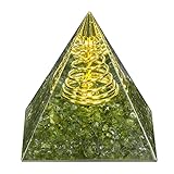 Amogeeli Peridot Kristall Pyramide Stein mit vergoldetem Eisendraht, Heilstein Reiki Pyramide für Schutz Meditation Haus Dekoration
