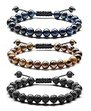 Adramata Armband Herren 8MM Perlenarmband Lavastein Tigerauge Armband Verstellbares Geflochten Armband Set Schwarz Naturstein Perlen Armbänder für Herren Schmuck Herren Geschenk für Männer