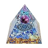 Mlysnd Orgon Pyramide, Kristall Orgonit Pyramide, Harzpyramide mit Kristallintarsien, Amethystkugel und Kapuzinerkresse, Tischdekoration