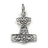 NKlaus Kettenanhänger Thors Hammer 925 Silber Oxidiert 1,4cm Wikinger Talisman Amulett 9480