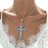 Wendalern Gothic Silber Kreuz Halskette Große Gravierte Blume Kreuz Halskette Vintage Religiösen Kreuz Anhänger Halskette Italienische Box Link Kette Halskette Schmuck Für Frauen Männer