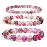 TIANXIAOQWE 1 x 19 cm Wassermelonen-Turmalin-Armband für Paare, Quarz-Armband, Stein Holz, Kristall