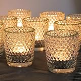 Vohocandle Teelichtgläser-Set mit 12 Stück, klarer Teelichthalter mit Goldrand, Votivkerzenhalter aus Glas für Tischdekoration, Hochzeit, Geburtstag und Heimdekoration